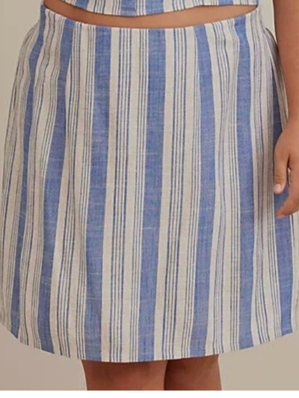 Torrid Skirt Size 3 Blue Beige Striped Mini High Waist Linen Blend Lined NWT